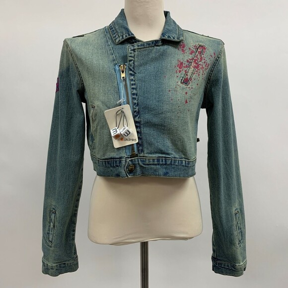 Akdmks Junior's Light Blue Large Jacket Top Denim Jean Embroidered NWT - Picture 1 of 12